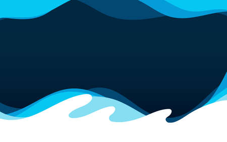 Blue water ocean sea wave curve layer paper style vector dark abstract backgroundのイラスト素材