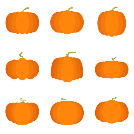 Orange pumpkins halloween cartoon group set isolated on white background vector illustrationのイラスト素材