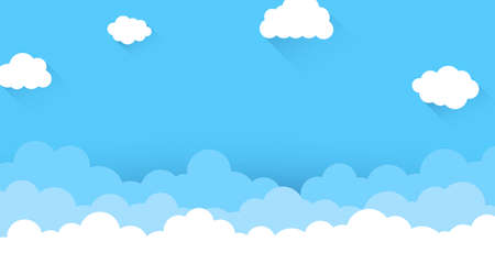 Cloud on high blue sky outdoor white fluffy cartoon background vector flat design illustrationのイラスト素材