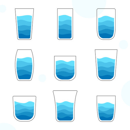 Claen water glass icon collection set flat style vector isolated on white backgroundのイラスト素材