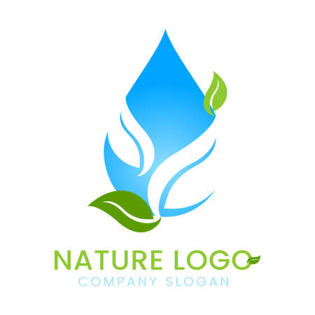 Water drop aqua with green leaf nature eco concept logo design vector isolated on white abstract backgroundのイラスト素材