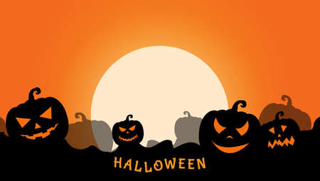 Happy Halloween Pumpkins party banner Fullmoon vector background illustrationのイラスト素材