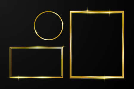 Gold frame square and cicle art decoration wallpaper vintage vector on dark backgroundのイラスト素材