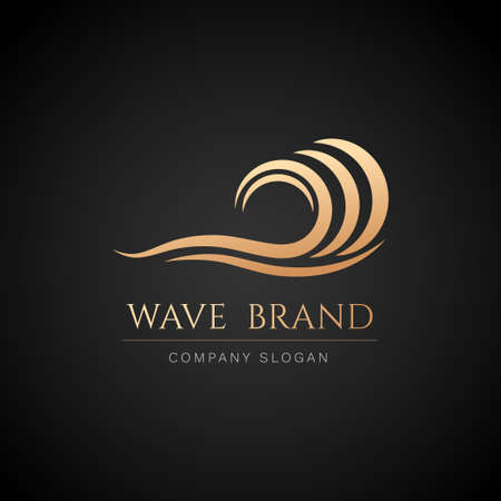 Water wave logo luxury golden elegant branding vector on black background for businessのイラスト素材