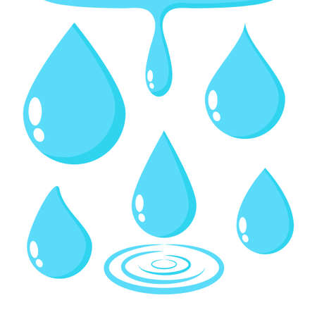 Water drop blue icon set with liquid splash design isolated vector on white backgroundのイラスト素材