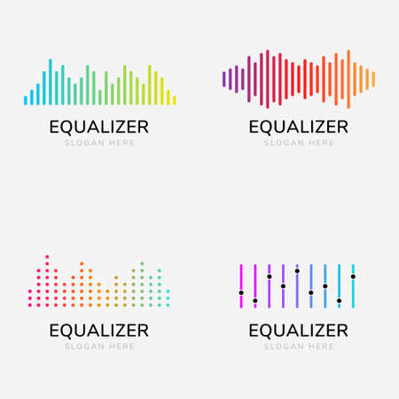Equalizer sound audio wave multicolor logo flat design vector illustrationのイラスト素材