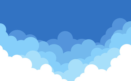Cloud are stacked in layers with blue sky flat design background landscape cartoon vector illustration.のイラスト素材