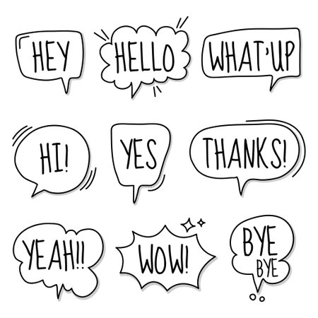 Black and white doodle hand drawn speech bubble vector illustration.のイラスト素材