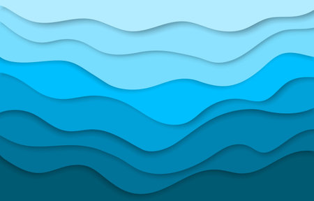 Blue water wave paper cut river curve pattern background vector illustration.のイラスト素材
