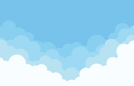 Cloud cartoon style wiht clear blue sky flat design background landscape vector illustration.のイラスト素材