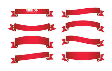 Red bow ribbons flat style icon symbol isolated on white background vector illustration.のイラスト素材