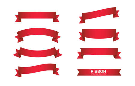 Red bow ribbons flat style icon symbol isolated on white background vector illustration.のイラスト素材