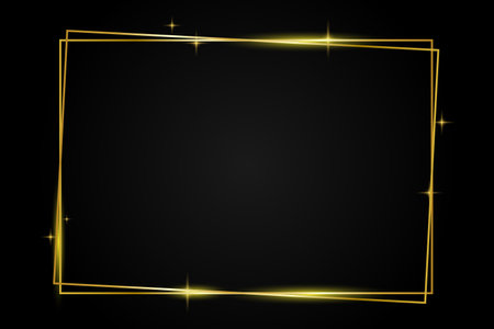 Gold rectangle frame art decoration wallpaper vintage vector on dark abstract backgroundのイラスト素材