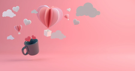 Happy Valentines Day and weeding design element. Pink Background. 3D illustrationの写真素材