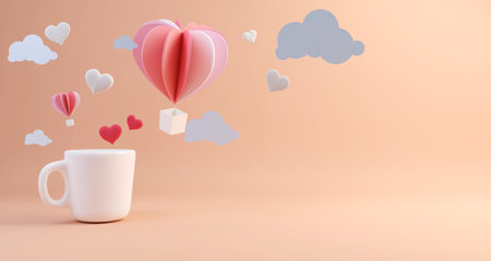 Happy Valentines Day and weeding design element. Pink Background. 3D illustration