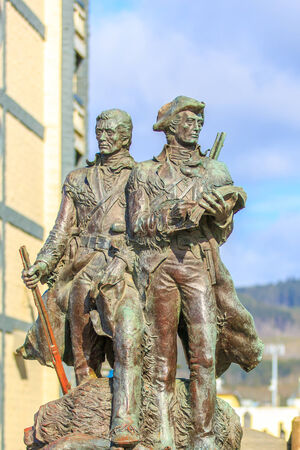 Seaside, Oregon - APRIL 14, 2012: Bronze statue of Meriwether Lewis and William Clark is deemed as the official end of the Lewis and Clark Trail.のeditorial素材