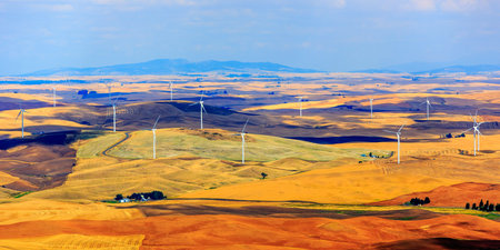 Wind turbines seen from the Steptoe Butte State Park lookout. One of the largest wind farms in the...