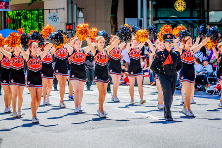 Portland, Oregon, USA - June 6, 2015: Battle Ground High School Marching Band in the Grand Floral...