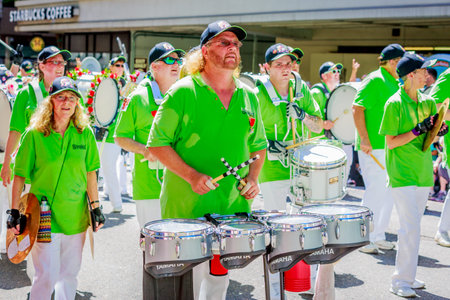 Portland, Oregon, USA - June 6, 2015: One More Time Around Again Marching Band in the Grand Floral...