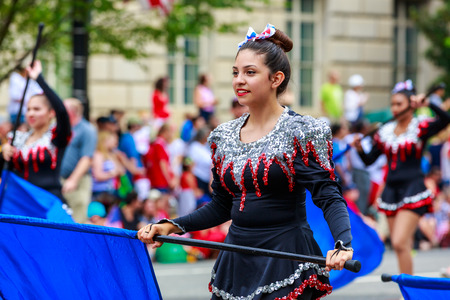 Washinton, D.C., USA - July 4, 2015: Waltrip High School Roarinâ Red Ram Band in the annual National Independence Day Parade 2015.のeditorial素材