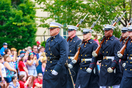 Washinton, D.C., USA - July 4, 2015: Military Marching in the annual National Independence Day Parade 2015.のeditorial素材