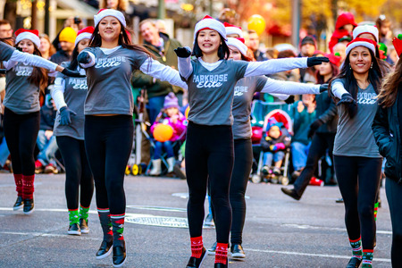 Portland, Oregon, USA - November 27, 2015: Parkrose Elite Dance Team march in the annual My Macy's holiday Parade across Portland Downtown.のeditorial素材