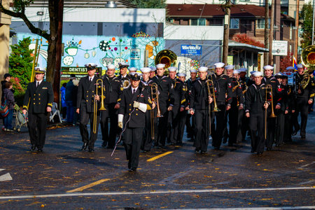 Portland, Oregon, USA - November 11, 2015: People march in the annual Ross Hollywood Chapel Veterans...