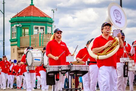 Portland, Oregon, USA - June 11, 2016: One More Time Around Again Marching Band in the Grand Floral Parade during Portland Rose Festival 2016.のeditorial素材