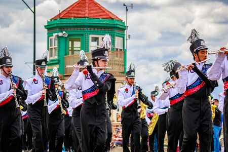 Portland, Oregon, USA - June 11, 2016: Westview High School Marching Band in the Grand Floral Parade during Portland Rose Festival 2016.のeditorial素材