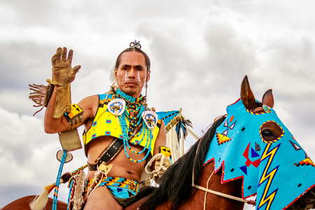 Portland, Oregon, USA - June 11, 2016: Happy Canyon Chiefs of the Confederated Tribes of the Umatilla IndianReservation in the Grand Floral Parade during Portland Rose Festival 2016.のeditorial素材