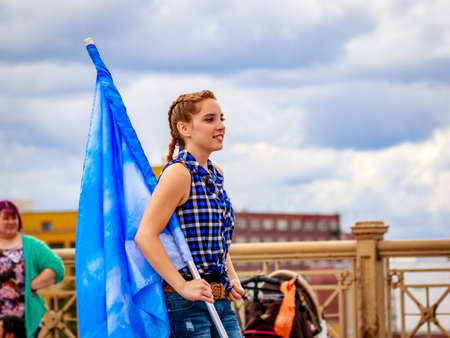 Portland, Oregon, USA - June 11, 2016: Star Valley High School Marching Band in the Grand Floral Parade during Portland Rose Festival 2016.のeditorial素材