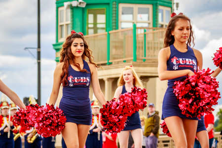 Portland, Oregon, USA - June 11, 2016: Newport High School Marching Band in the Grand Floral Parade during Portland Rose Festival 2016.のeditorial素材