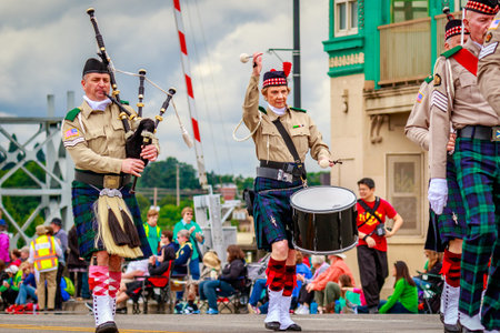 Portland, Oregon, USA - June 11, 2016: Northwest Scots Honor Guard in the Grand Floral Parade during...