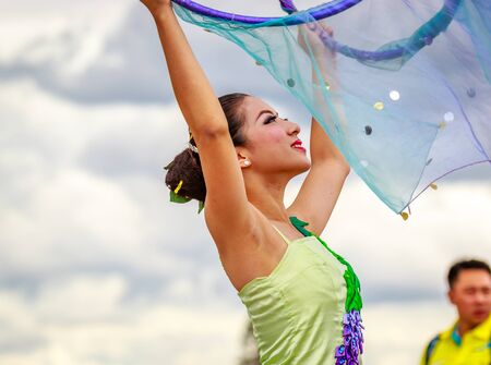 Portland, Oregon, USA - June 11, 2016: Shu-Te Home Economics & Commercial High School Marching Band in the Grand Floral Parade during Portland Rose Festival 2016.のeditorial素材