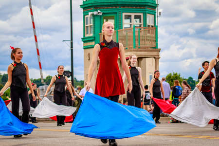 Portland, Oregon, USA - June 11, 2016: Westview High School Marching Band in the Grand Floral Parade during Portland Rose Festival 2016.のeditorial素材
