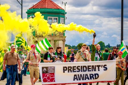 Portland, Oregon, USA - June 11, 2016: Portland Timbers in the Grand Floral Parade during Portland Rose Festival 2016.のeditorial素材