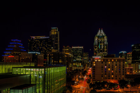 Austin, Texas, USA - JUNE 6, 2016: Downtown Austin Texas Cityscape at Night.のeditorial素材