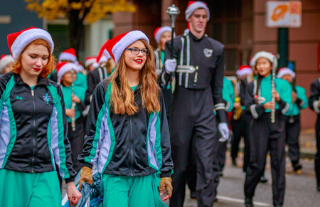 Portland, Oregon, USA - November 25, 2016: Canby High School Marching Band in the annual My Macy's...