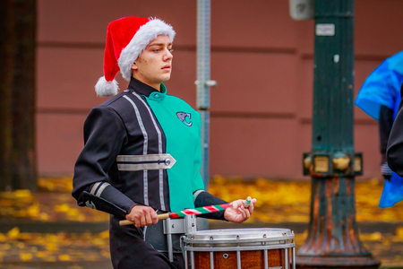 Portland, Oregon, USA - November 25, 2016: Canby High School Marching Band in the annual My Macy's holiday Parade across Portland Downtown.のeditorial素材