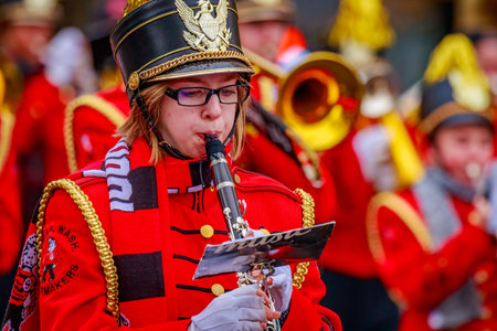 Portland, Oregon, USA - November 25, 2016: Camas High School Marching Band in the annual My Macy's...
