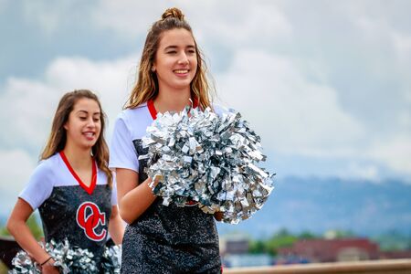 Portland, Oregon, USA - June 10, 2017: Oregon City High School Marching Band in the Grand Floral Parade, as it stretched through the rain, during Portland Rose Festival 2017.のeditorial素材