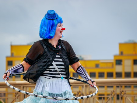 Portland, Oregon, USA - June 10, 2017: Rose Festival Circus Corps in the Grand Floral Parade, as it stretched through the rain, during Portland Rose Festival 2017.のeditorial素材