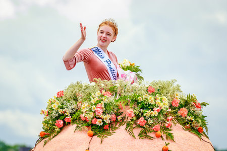 Portland, Oregon, USA - June 10, 2017: Penticton Peach Festival Mini-Float in the Grand Floral...