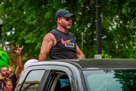 Portland, Oregon, USA - June 18, 2017: Nike in Portland's 2017 Pride Parade, which reflects the community diversity.のeditorial素材