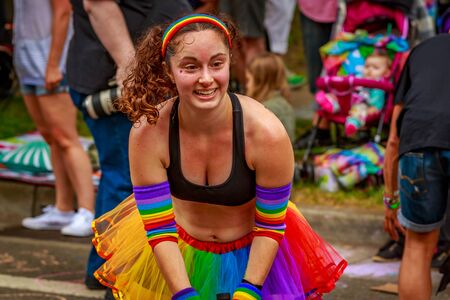 Portland, Oregon, USA - June 18, 2017: Portland's 2017 Pride Parade reflects the community diversity.のeditorial素材
