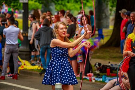 Portland, Oregon, USA - June 18, 2017: Portland's 2017 Pride Parade reflects the community diversity.のeditorial素材