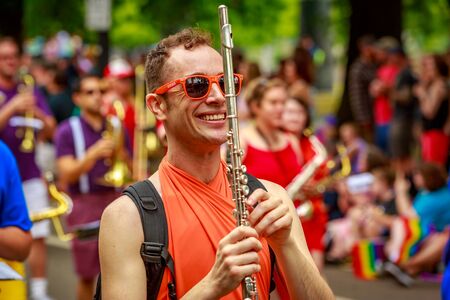 Portland, Oregon, USA - June 18, 2017: Portland's 2017 Pride Parade reflects the community diversity.のeditorial素材