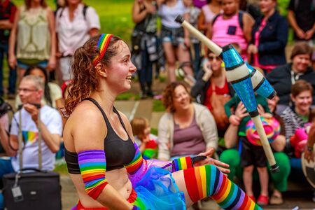 Portland, Oregon, USA - June 18, 2017: Portland's 2017 Pride Parade reflects the community diversity.のeditorial素材