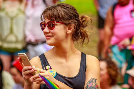Portland, Oregon, USA - June 18, 2017: Portland's 2017 Pride Parade reflects the community diversity.のeditorial素材