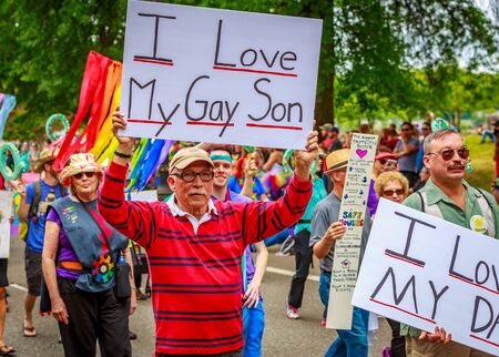 Portland, Oregon, USA - June 18, 2017: Portland's 2017 Pride Parade reflects the community diversity.のeditorial素材